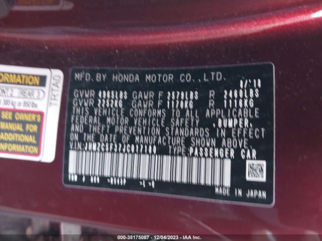 JHMZC5F37JC017180 Honda Clarity Plug-in Hybrid Touring