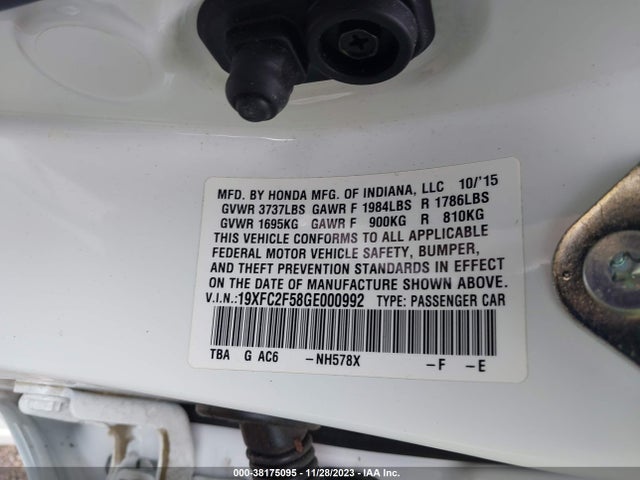 Honda Civic Lx 2016 19XFC2F58GE000992 Image 9