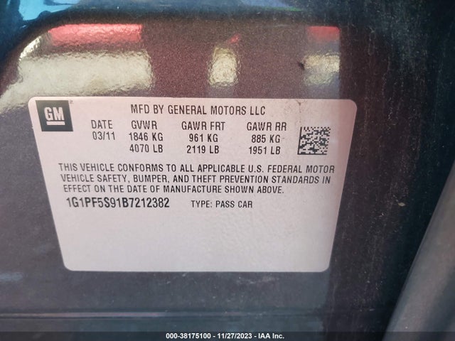 2011 CHEVROLET CRUZE 1LT VIN: 1G1PF5S91B7212382