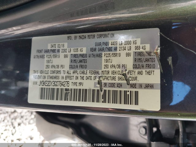 2016 MAZDA CX-5 GRAND TOURING VIN: JM3KE2DY3G0784276