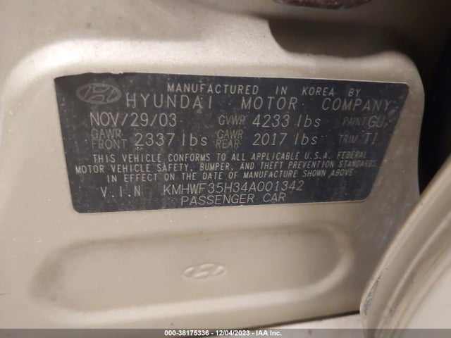2004 HYUNDAI SONATA GLS/LX VIN: KMHWF35H34A001342
