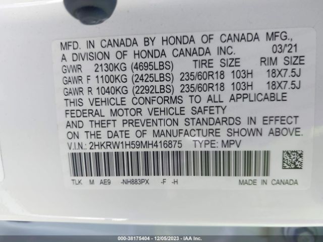 2HKRW1H59MH416875 Honda Cr-v 2wd Ex