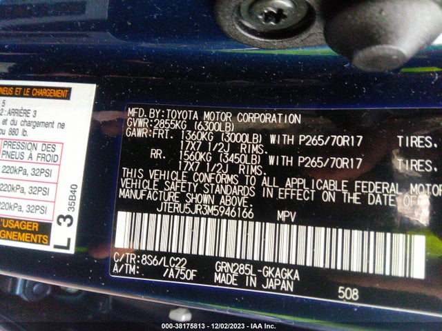 2021 TOYOTA 4RUNNER TRD OFF ROAD PREMIUM VIN: JTERU5JR3M5946166