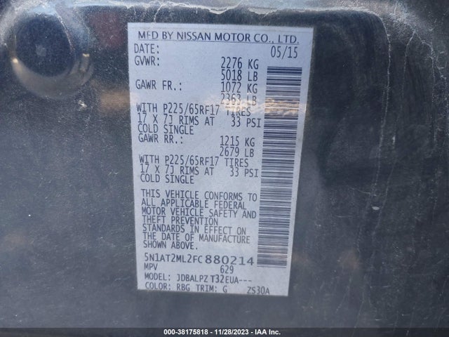 2015 NISSAN ROGUE S VIN: 5N1AT2ML2FC880214