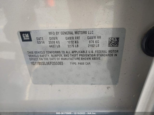 2014 CHEVROLET MALIBU 1LS VIN: 1G11B5SL9EF255083