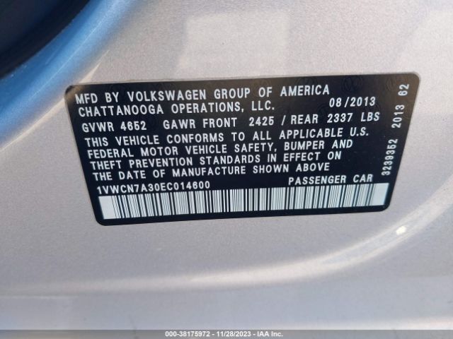 1VWCN7A30EC014600 Volkswagen Passat 2.0l Tdi Sel Premium