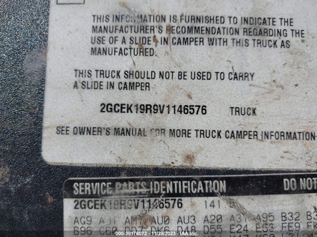 1997 CHEVROLET C/K 1500 SILVERADO FLEETSIDE VIN: 2GCEK19R9V1146576