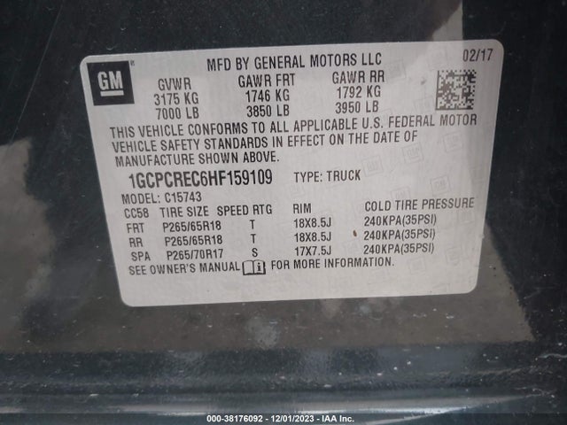 Chevrolet Silverado 1500 1lt 2017 1GCPCREC6HF159109 Image 9