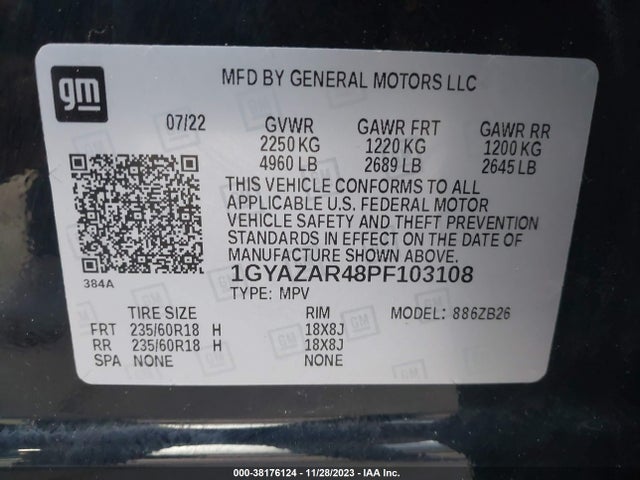 1GYAZAR48PF103108 Cadillac Xt4 Fwd Luxury