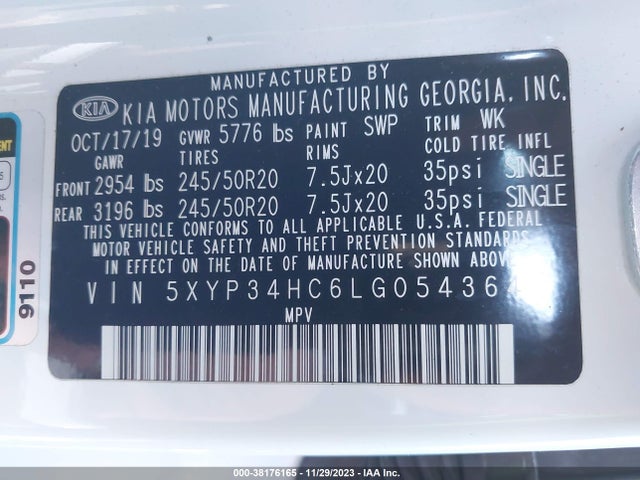 KIA Telluride Ex 2020 5XYP34HC6LG054364 Image 9
