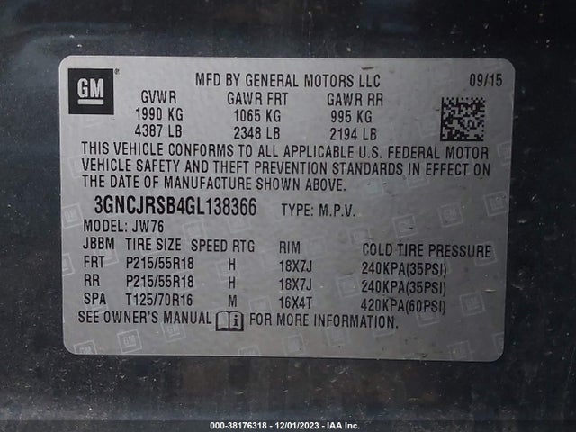 Chevrolet TRAX LTZ 2016 3GNCJRSB4GL138366 Image 9