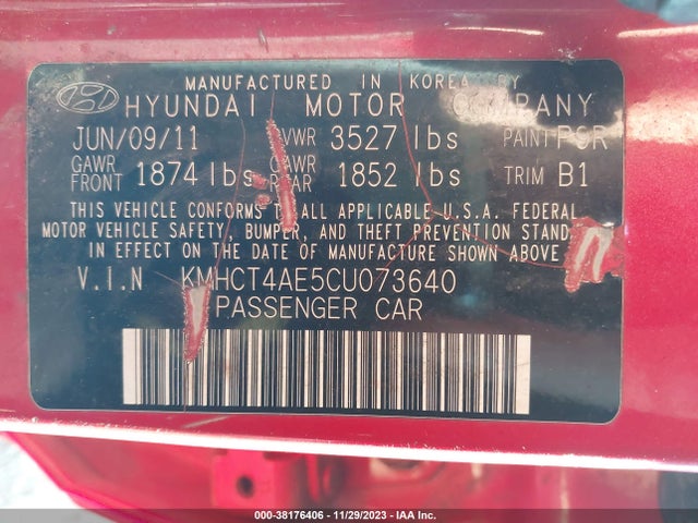 2012 HYUNDAI ACCENT GLS VIN: KMHCT4AE5CU073640