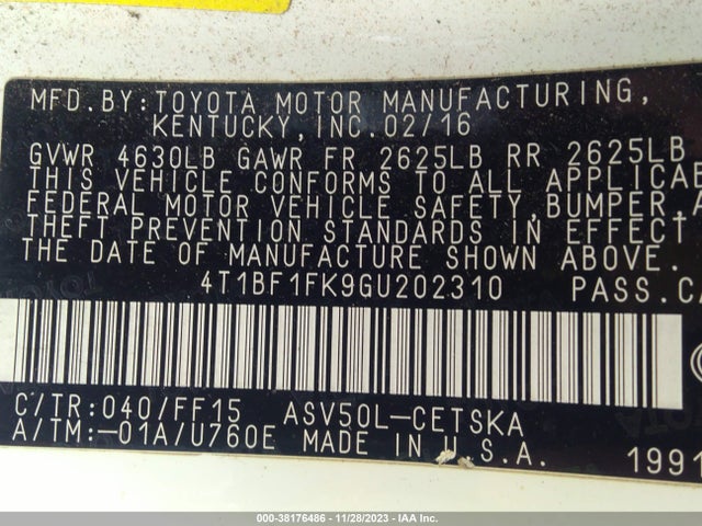 Toyota CAMRY SE 2016 4T1BF1FK9GU202310 Image 9