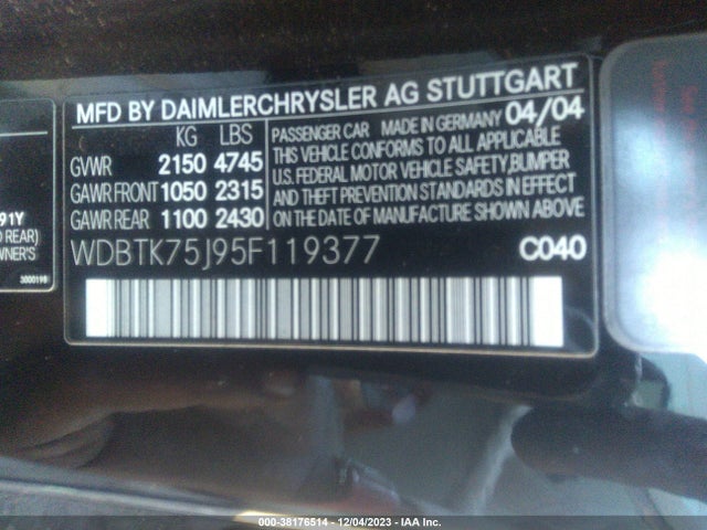 2005 MERCEDES-BENZ CLK 500 VIN: WDBTK75J95F119377