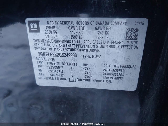 Chevrolet EQUINOX LT 2016 2GNFLFEK2G6249990 Image 9