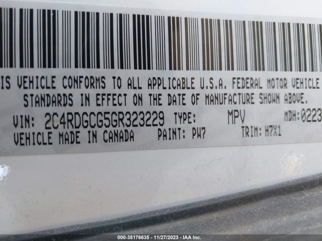 Aukcja sprzedaży 2016 Dodge Grand Caravan Sxt, vin: 2C4RDGCG5GR323229, numer aukcji: 38176635