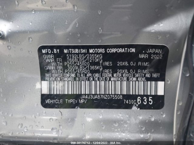 2022 MITSUBISHI OUTLANDER JA4J3UA87NZ075508 Photo 8