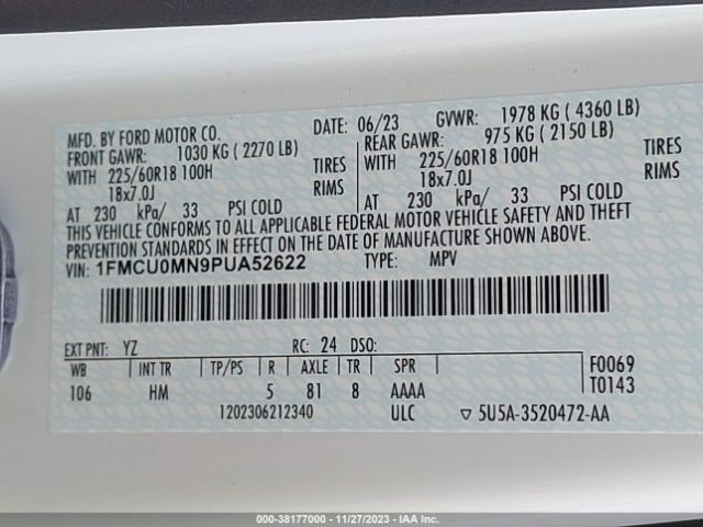 1FMCU0MN9PUA52622 Ford Escape St-line