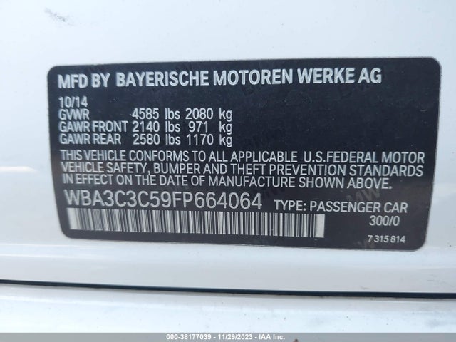 BMW 320i Xdrive 2015 WBA3C3C59FP664064 Image 9