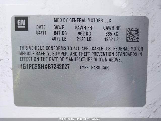 2011 CHEVROLET CRUZE LS VIN: 1G1PC5SHXB7242027