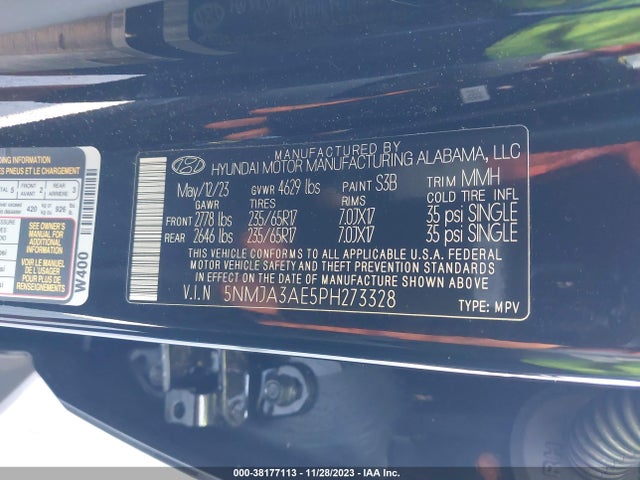 2023 HYUNDAI TUCSON SE VIN: 5NMJA3AE5PH273328