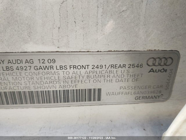 2010 AUDI A4 2.0T PREMIUM VIN: WAUFFAFL6AN039628