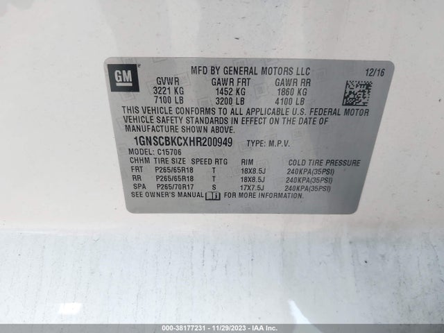 Chevrolet Tahoe Lt 2017 1GNSCBKCXHR200949 Image 9