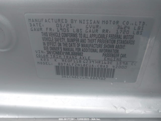 Nissan Versa Sv Xtronic Cvt 2021 3N1CN8EV1ML888982 Image 9