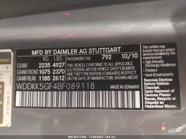 2011 MERCEDES-BENZ E 350 WDDKK5GF4BF089118 Photo 8