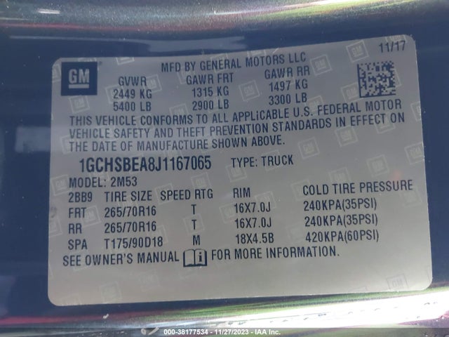 Chevrolet Colorado Wt 2018 1GCHSBEA8J1167065 Image 9