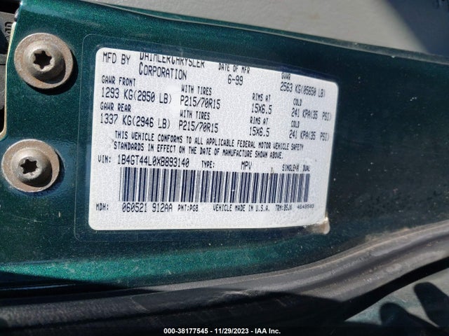 1999 DODGE GRAND CARAVAN SE VIN: 1B4GT44L0XB893140