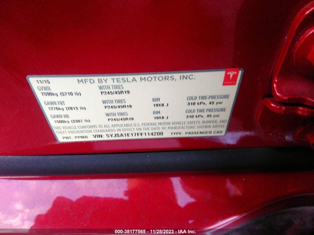 Tesla Model S 60/70/85 2015 5YJSA1E17FF114200 Image 9