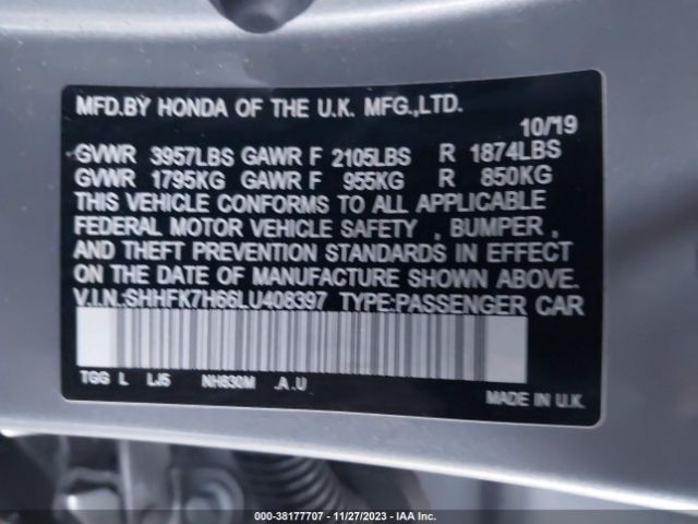 SHHFK7H66LU408397 Honda CIVIC EX