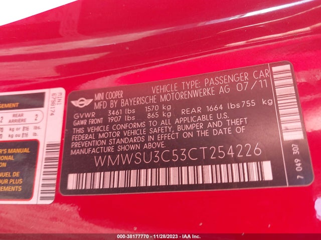 2012 MINI COOPER WMWSU3C53CT254226 Photo 8