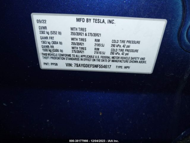 7SAYGDEF5NF554617 Tesla Model Y Performance Dual Motor All-wheel Drive