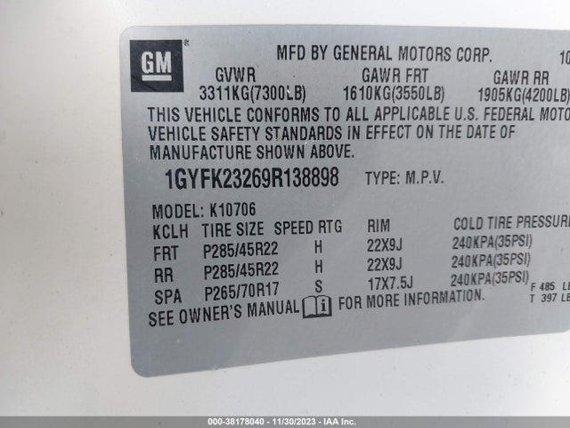 2009 CADILLAC ESCALADE 1GYFK23269R138898 Photo 8