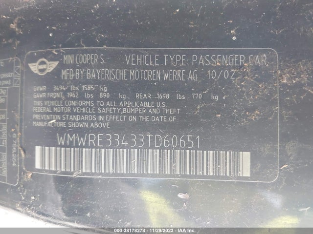 2003 MINI COOPER S WMWRE33433TD60651 Photo 8