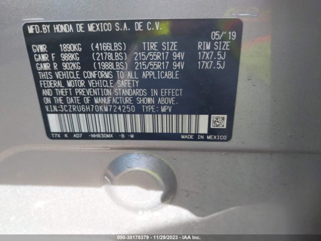 3CZRU6H70KM724250 Honda Hr-v Ex-l
