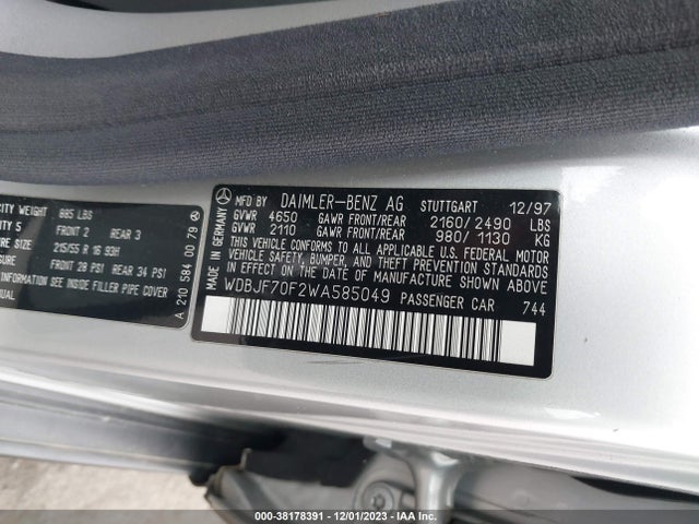1998 MERCEDES-BENZ E 430 VIN: WDBJF70F2WA585049