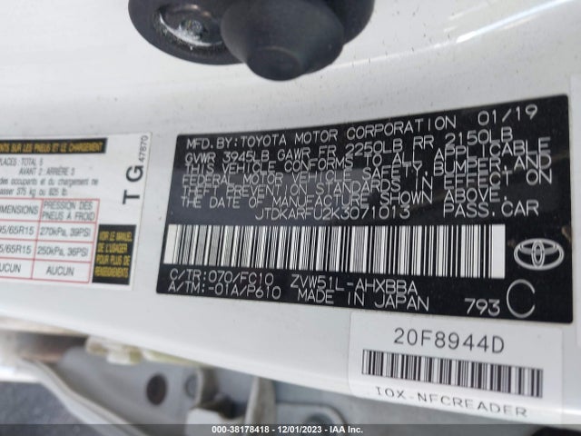 Toyota Prius L Eco 2019 JTDKARFU2K3071013 Image 9