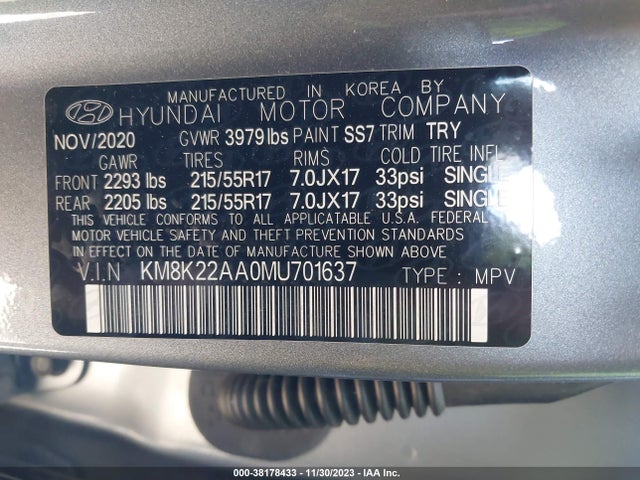 2021 HYUNDAI KONA SEL VIN: KM8K22AA0MU701637