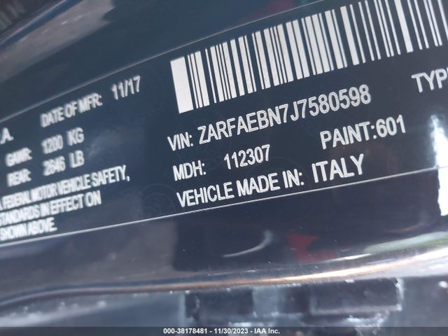 ZARFAEBN7J7580598 Alfa Romeo Giulia Rwd