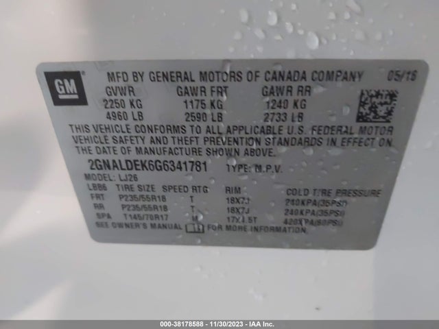 Chevrolet Equinox Ltz 2016 2GNALDEK6G6341781 Image 9