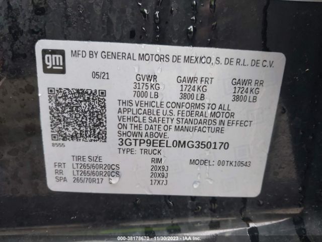 3GTP9EEL0MG350170 GMC Sierra 1500 4wd  Short Box At4