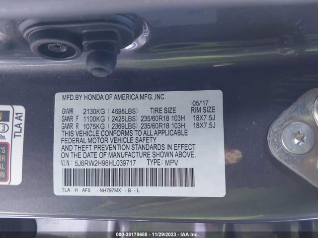 Honda Cr-v Touring 2017 5J6RW2H96HL039717 Image 9