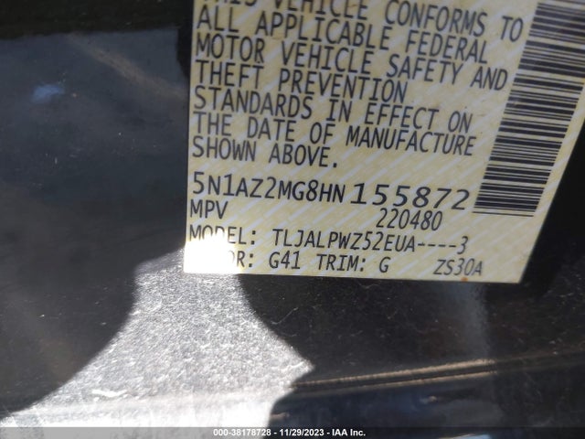 Nissan MURANO S 2017 5N1AZ2MG8HN155872 Image 9