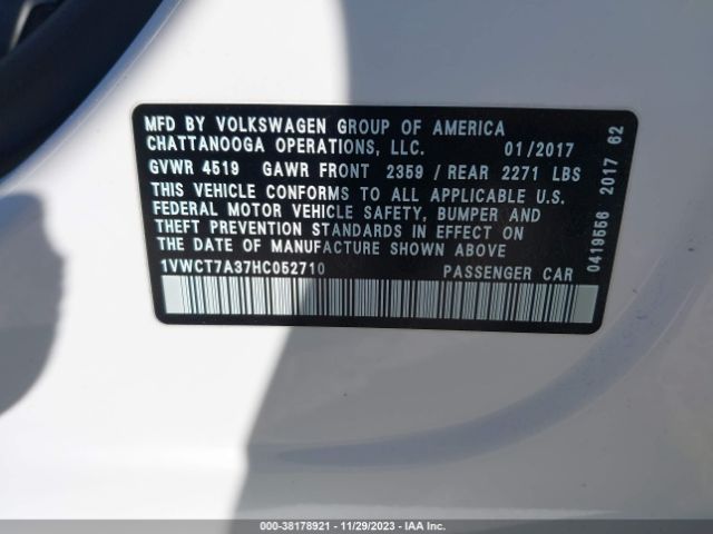 2017 VOLKSWAGEN PASSAT 1VWCT7A37HC052710 Photo 8