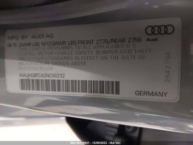 WAUHGBFC4GN036232 Audi A6 3.0t Premium Plus