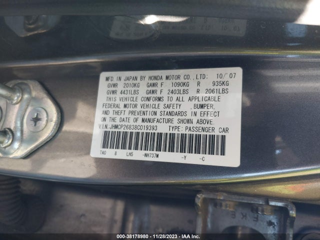 2008 HONDA ACCORD 2.4 EX-L VIN: JHMCP26838C019393
