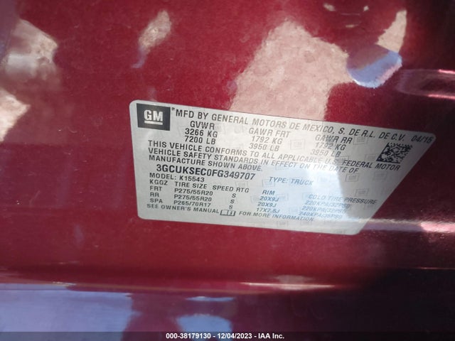 Chevrolet Silverado 1500 1lz 2015 3GCUKSEC0FG349707 Image 9